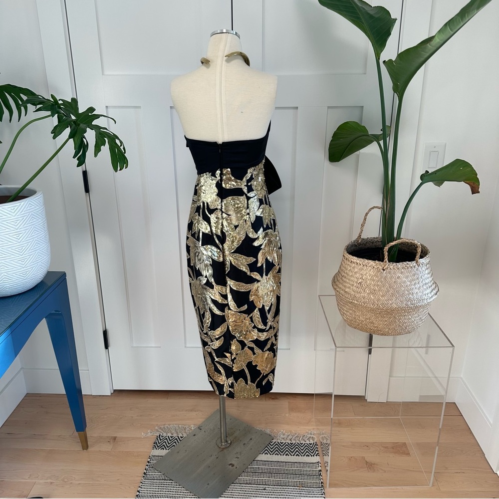 Marchesa Notte Lotus Black and Gold Sequin Dress - Picture 5 of 11